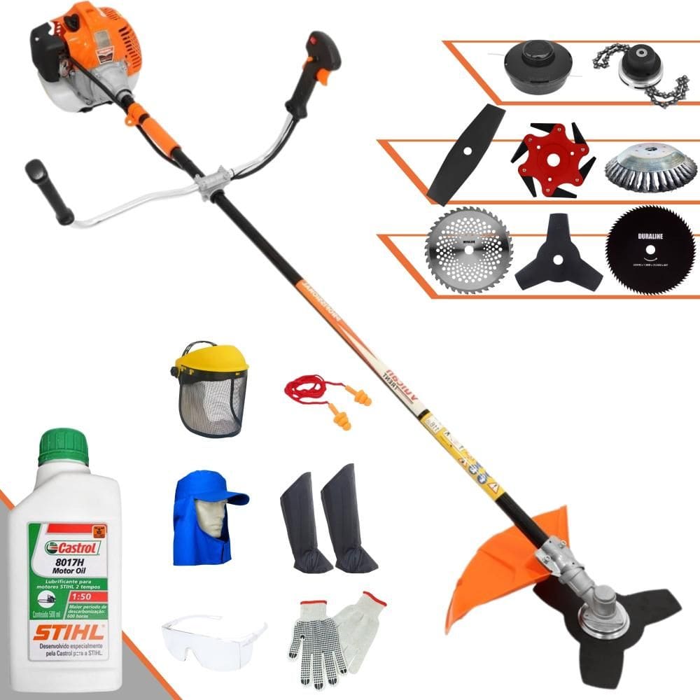 Aparador de Grama Vulcan VR520H À Gasolina 52cc 2,5HP 10.000rpm Multifunções Completa Com Carretel de Nylon + 7 Opções de Corte + EPI + ÓLEO STIHL 2T