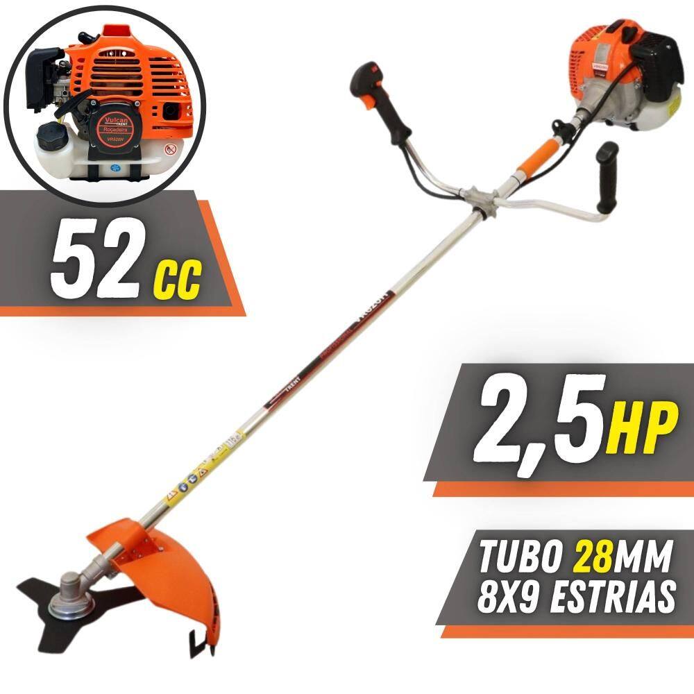 Roçadeira Multifuncional Vulcan VR520H À Gasolina 2T 52cc 2,5HP de Potência Alta Rotação Com Carretel de Nylon + Kit 7 Lâminas Extras + ÓLEO TOYAMA