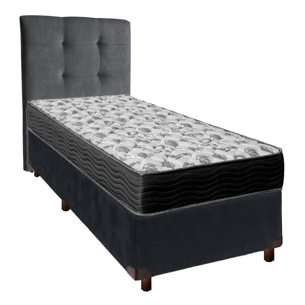 Cama Box + Colchão Solteiro Ortobom D33 Iso100 + Cabeceira Estofada