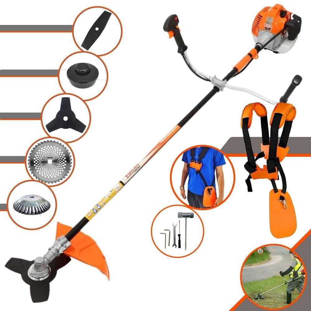Roçadeira Aparador de Grama À Gasolina VR520H 52cc 2,5HP Com Carretel e Faca 2 Pontas + Faca 3 Pontas, Faca 40 Dentes de Vídea e Disco Escova de Aço