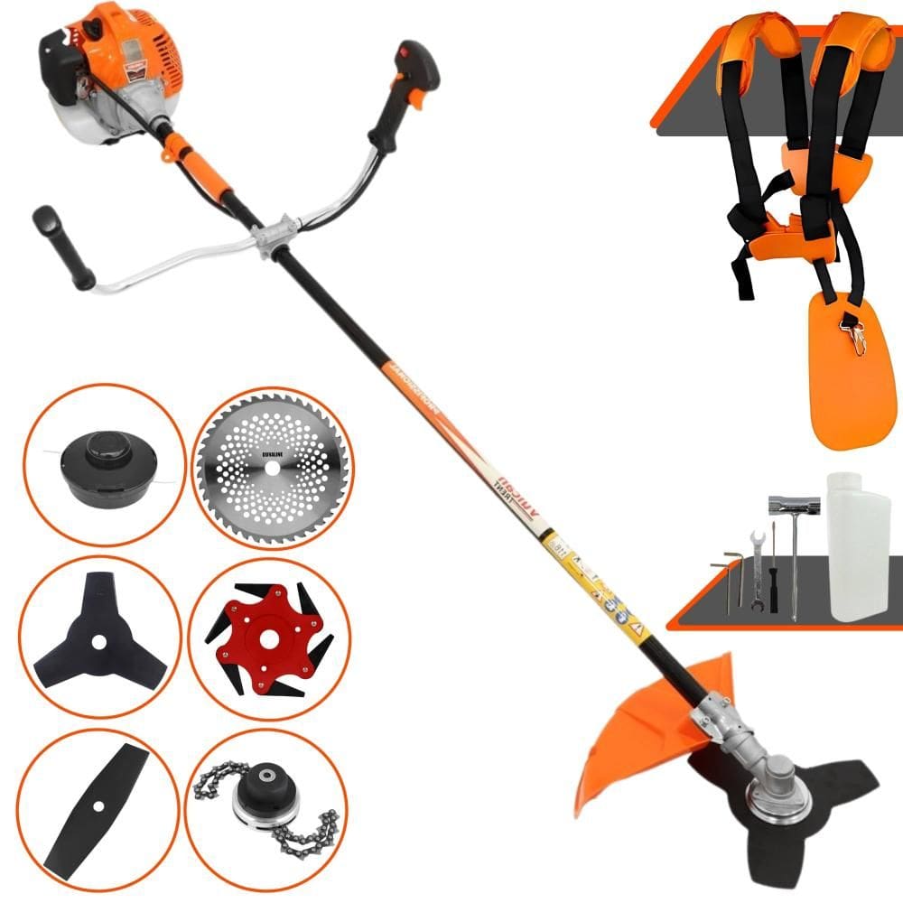 Máquina de Corta Grama Vulcan VR520H À Gasolina 52cc 2,5HP 10.000rpm Multifunções Profissional Completa Com Carretel de Nylon + 5 Lâminas de Corte