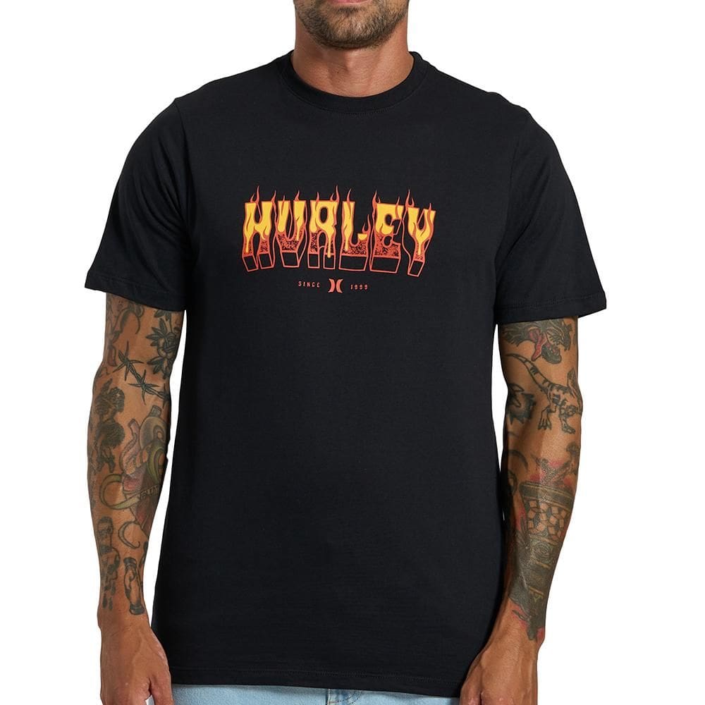 Camiseta Hurley Flame Oversize SM26 Masculina Preto