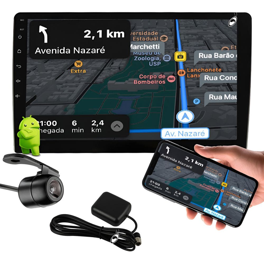 Multimídia 10” E-Tech Premium 2GB Ram 32GB Android Auto Carplay + Câmera de Ré