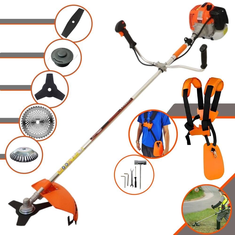 Roçadeira Multifuncional Vulcan VR620H 62cc 12.500rpm 3HP Com Carretel e Lâmina 3 Pontas + Lâmina Facão + Lâmina 40 Dentes Vídea + Disco Escova de Aço