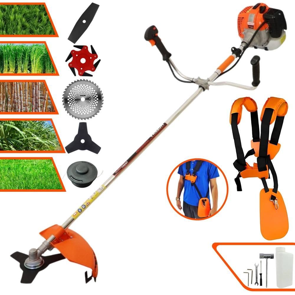 Roçadeira Vulcan VR620H À Gasolina 62cc 3HP de Potência 12.500rpm Com Carretel Nylon + Faca 2 Pontas + Faca 3 Pontas + Faca 6 Pontas + Faca 40 Dentes