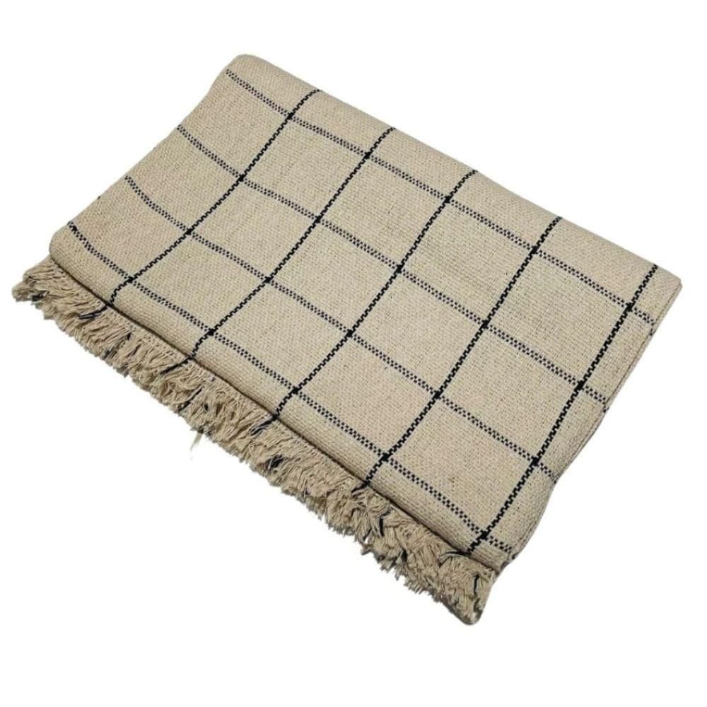 Manta Grande Para Sofá E Cama Xadrez 2,40x1,80 Capa Protetora De Sofa 2 E 3 Lugares Gigante Areia Com Preto