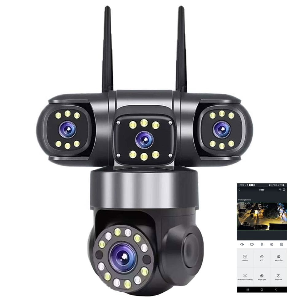 Camera de Segurança 4 Lentes HD Wifi 360 Graus PTZ Grava Voz App Microfone Audio Sensor Presença Visao Noturna