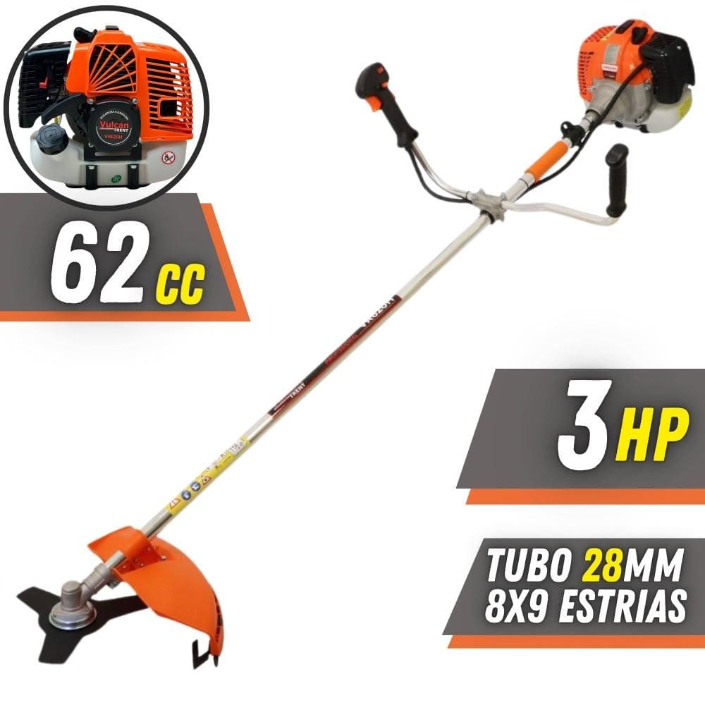 Roçadeira Máquina de Corta Grama Vulcan VR620H À Gasolina 62cc 3HP de Potência 12.500rpm Roçadeira Com Lâmina 3 Pontas + Carretel + ÓLEO TOYAMA 2T