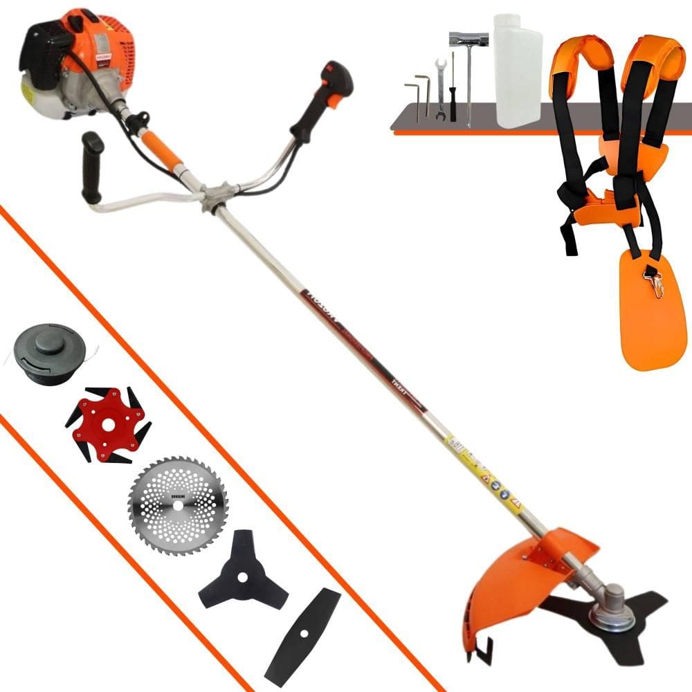 Roçadeira Vulcan VR620-H À Gasolina 2T 3HP 62cc Com Lâmina Facão + Lâmina 3 Pontas + Lâmina 6 Pontas + Lâmina 40 Dentes de Vídea + Carretel de Nylon