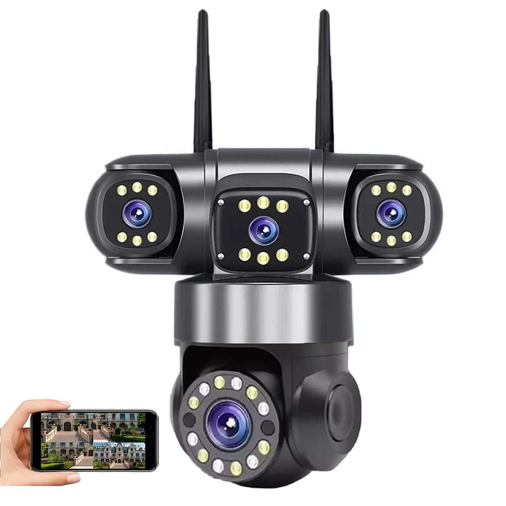 Camera de Segurança 4 Lentes HD PTZ Wifi 360 Graus App Grava Voz Audio Microfone Sensor Movimento Visao Noturna
