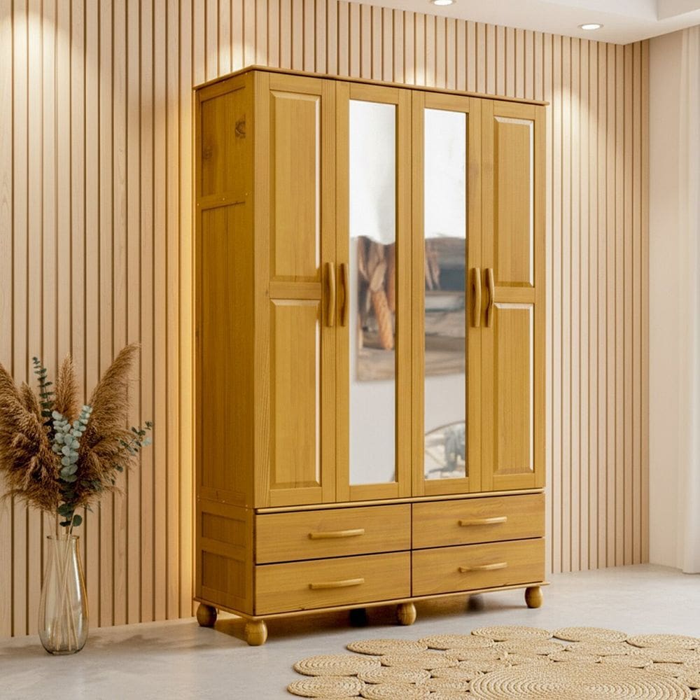 Guarda-roupa Madeira 4 Portas 4 Gavetas Pollux Nogueira