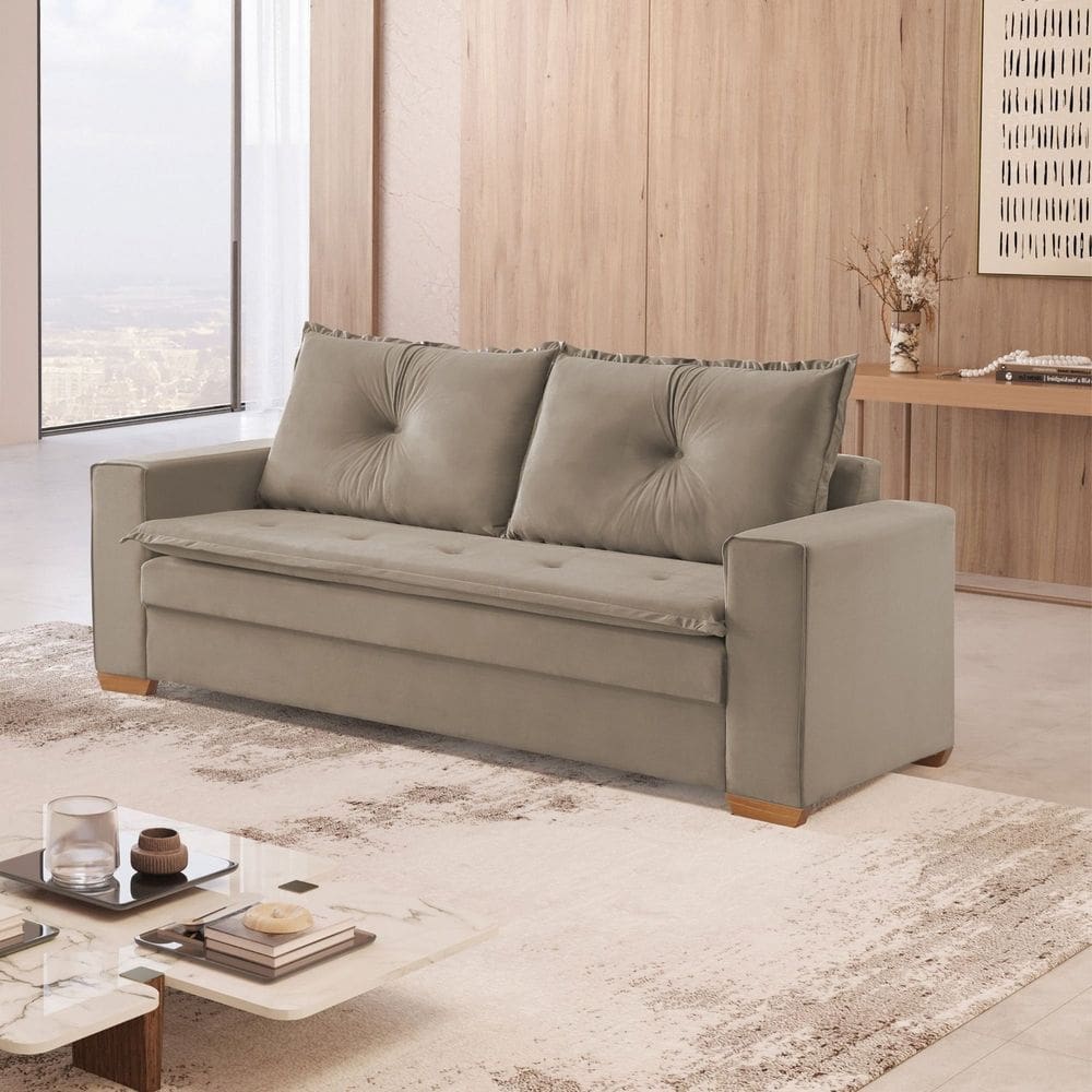 Sofá Florianópolis 3 Lugares 210 cm Veludo Bege