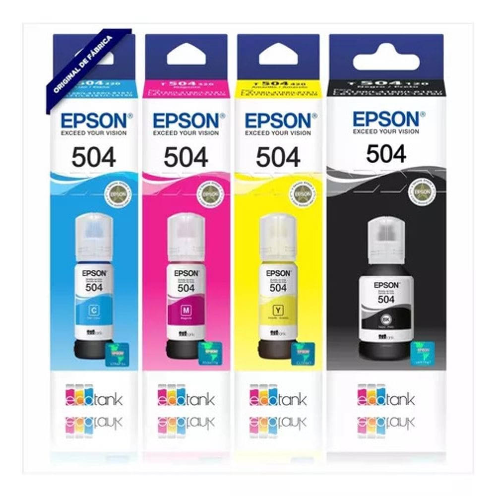 Kit 4 Refil de Tinta Epson L4260 T504 para impressoras L4150 L4160 L6161 L6191 L6171 L6270 L14150