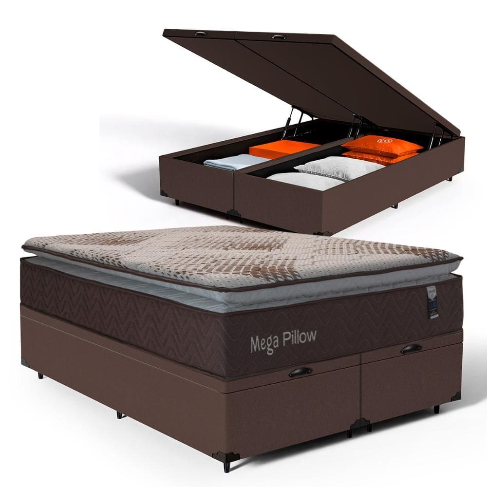 Cama Box Baú com Colchão de Espuma Mega Pillow Queen 158cm