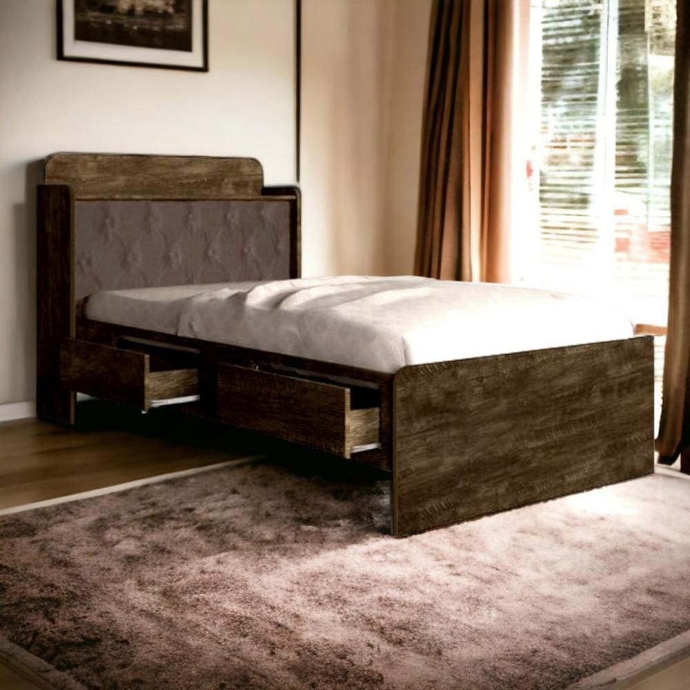 Cama Tamires Baú Castanho com Capitonê Nogal