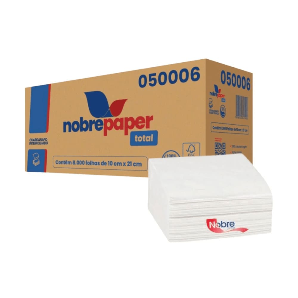 Guardanapo Interfolhado 10x21cm Folha Simples com 8000 folhas NobrePapers
