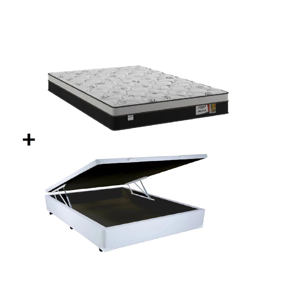 Cama Box Baú Casal Branco Colchão Alfa Molas Ensacadas 138x188 - Plumatex