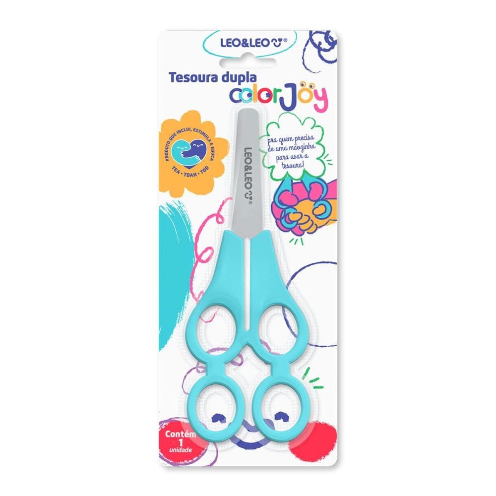 Tesoura escolar dupla sem ponta Tandem Color Joy - Leonora