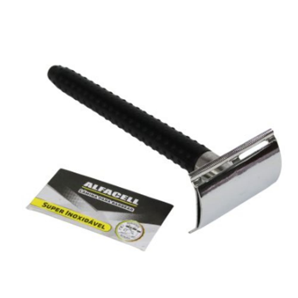 Aparelho de Barbear Aço Inox 10,5cm com Lâmina - Tudo em Caixa