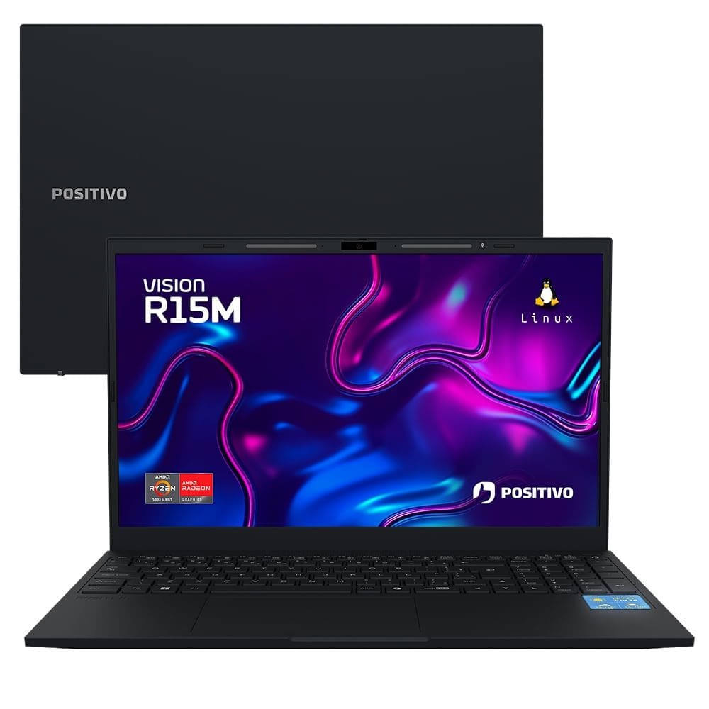 Notebook Positivo Vision R15M AMD® Ryzen 7-5825U Linux 24GB RAM 512GB SSD Wi-Fi 6 - 15” Full HD IPS - Minitela - Preto