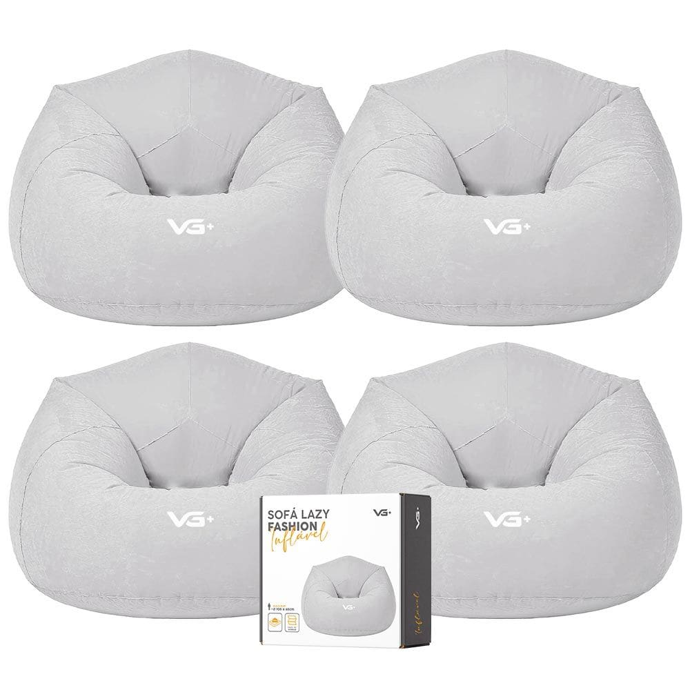 Kit 4 Poltrona Inflável Puff Lazy Fashion Aveludado Assento Pufe VG Plus Cinza