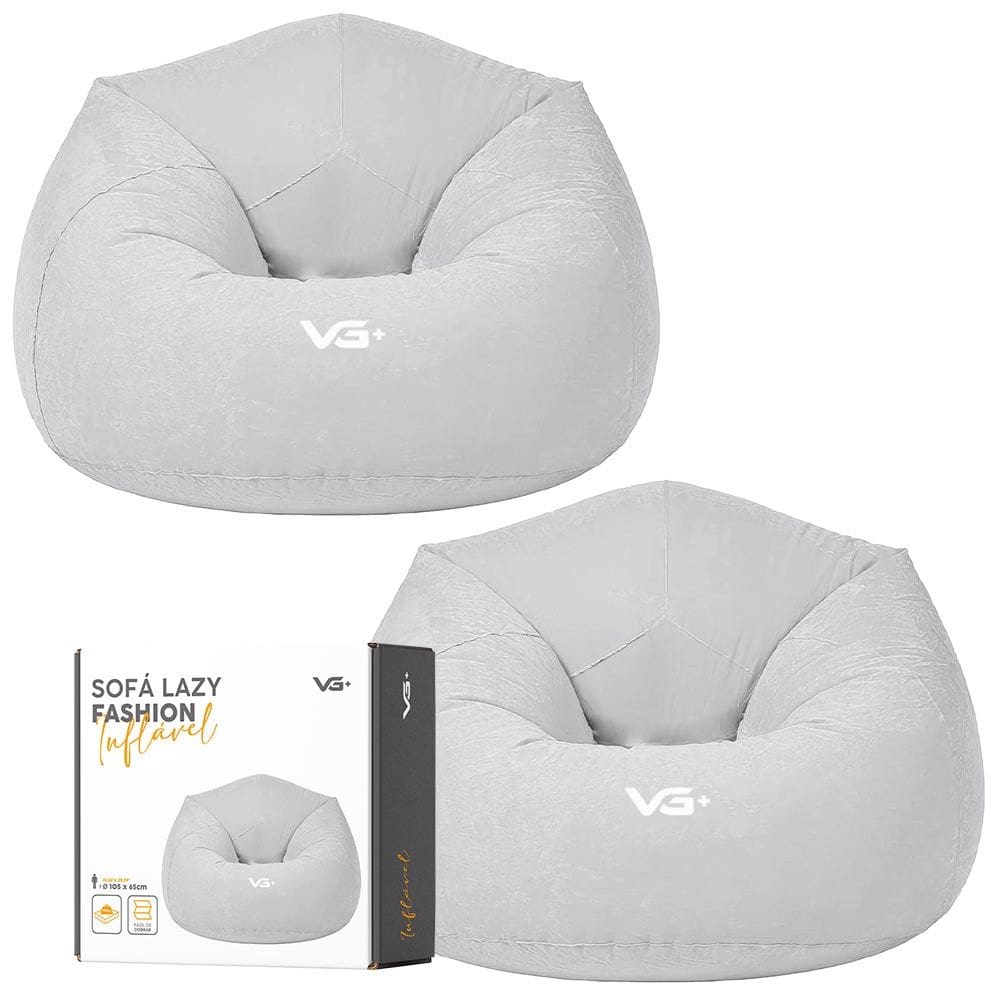 Kit 2 Poltrona Inflável Puff Lazy Fashion Aveludado Assento Pufe VG Plus Cinza