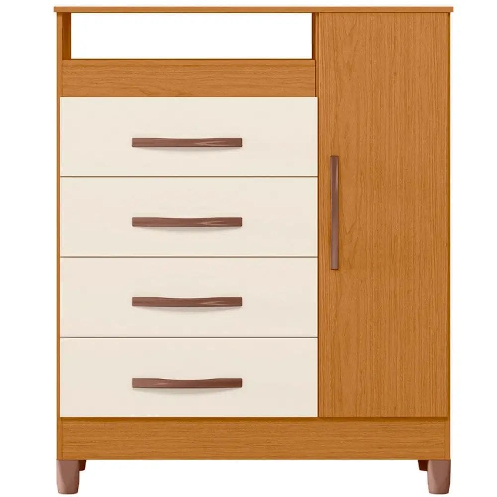 Cômoda Turquesa 1 Porta 4 Gavetas Albatroz Cor Cinamomo Off White