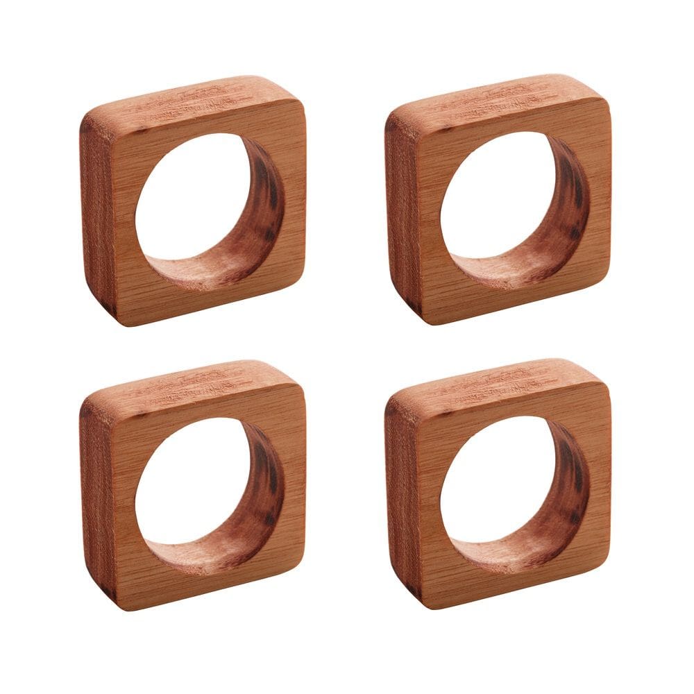 Cj 4 Anéis/Argolas de Madeira Quadrada P/Guardanapos Liptus Woodart