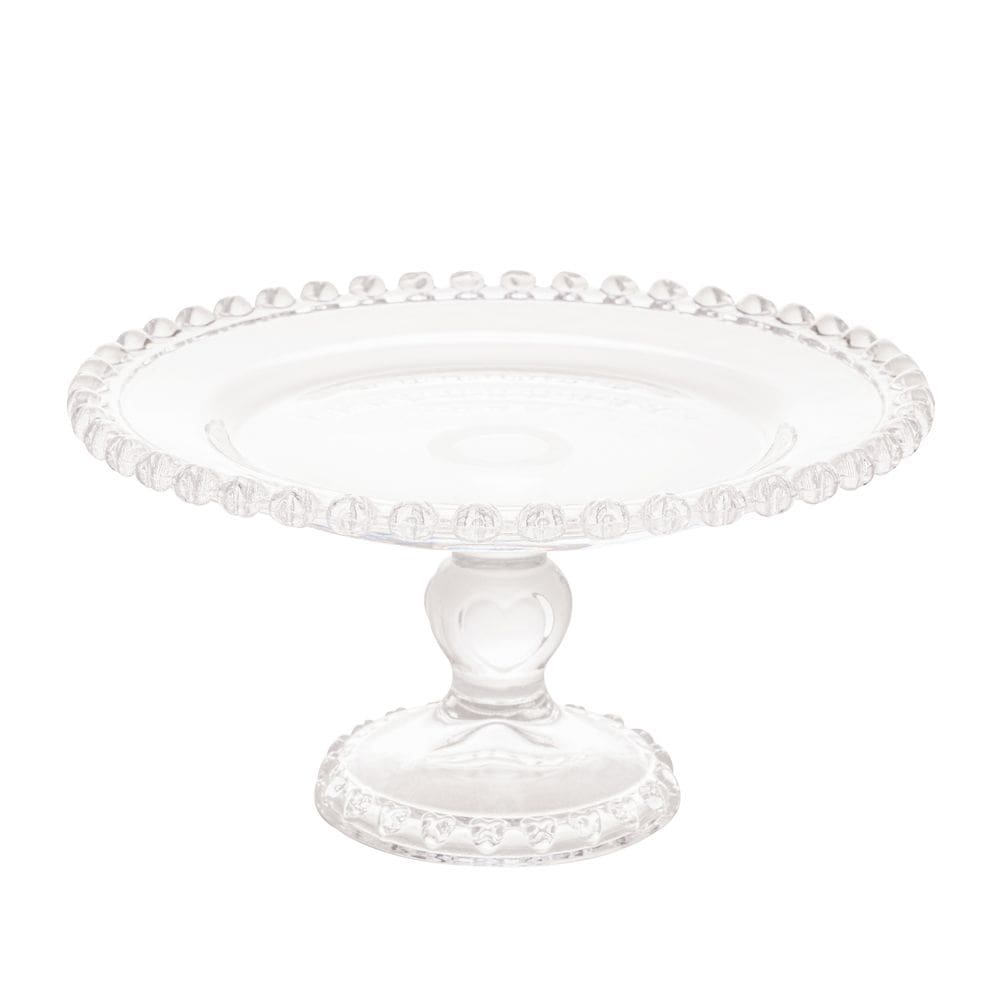 Prato de Cristal C/Pé para Bolo/Doces Coração Transparente 19,5x10,5cm Lyor