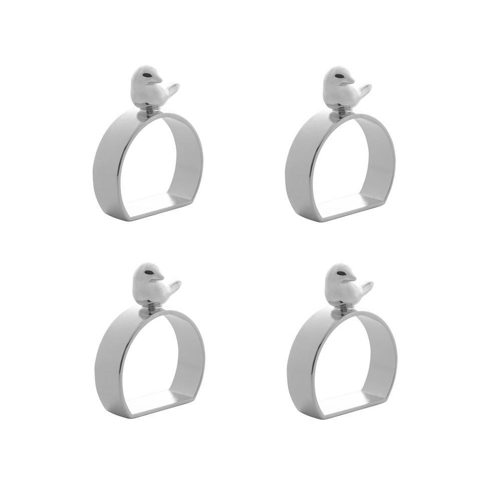 Cj 4 Anéis/Argolas de Zinco P/Guardanapos Bird Prata Royal Decor