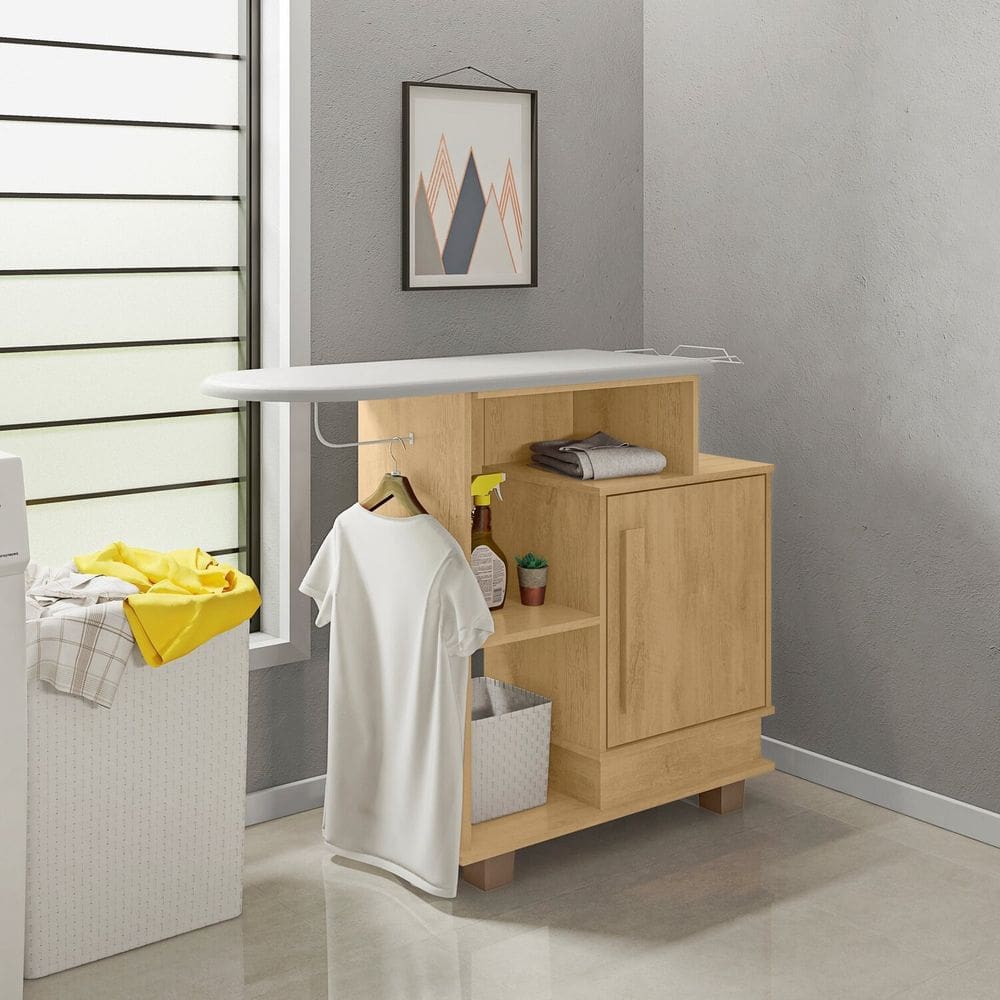 Armário Multiuso com Tábua de Passar 1 Porta Havaí Cinamomo/ Branco