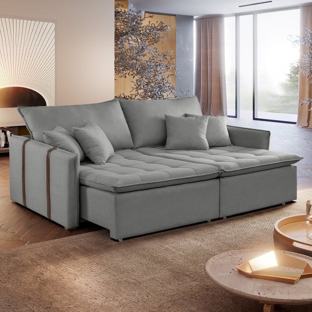 Sofá Cama em Madeira Eucalipto 180cm Detroid Yescasa Cinza