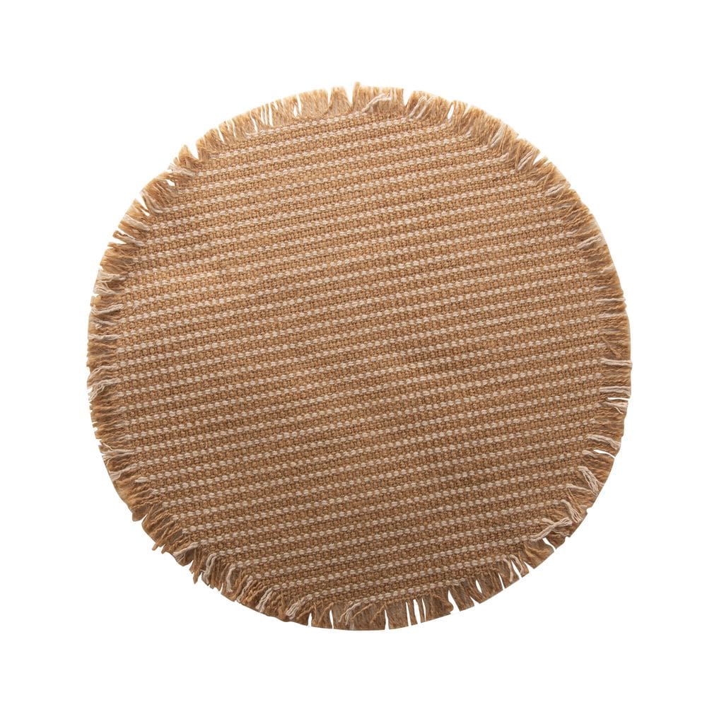 Lugar Americano de Juta e Algodão Redondo Listra Natural Marrom 38cm Royal Decor