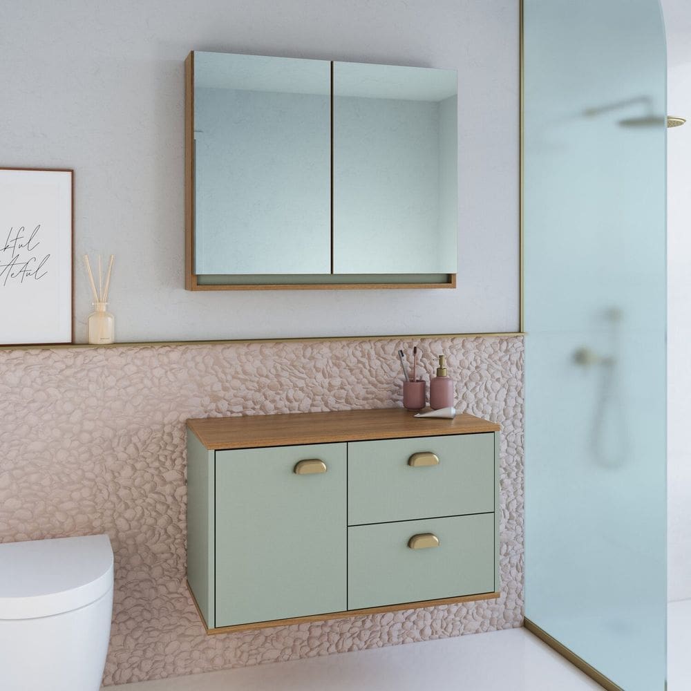 Gabinete de Banheiro 80cm 100% Mdf com Espelheira 2 Portas sem Cuba Lívia Freijó/Moscatel