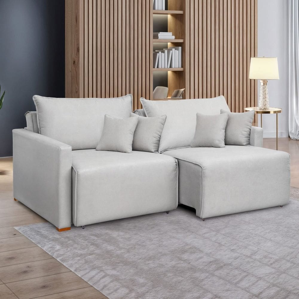 Sofá Cama Retrátil e Reclinável 180cm Linho Júlia Gelo