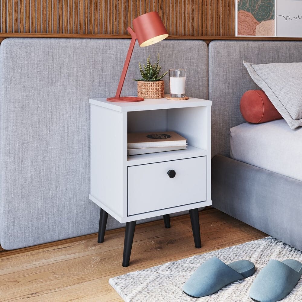 Mesa de Cabeceira Infantil 1 Gaveta Quarto Branco