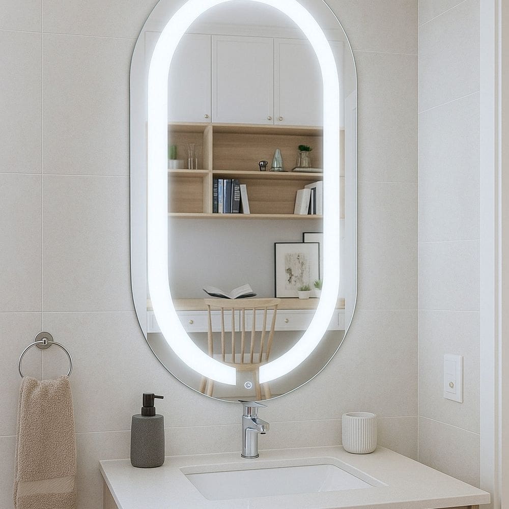 Espelho Oval 75cm X 50cm Touch Led 2 Cores Reduna espelho lapidado