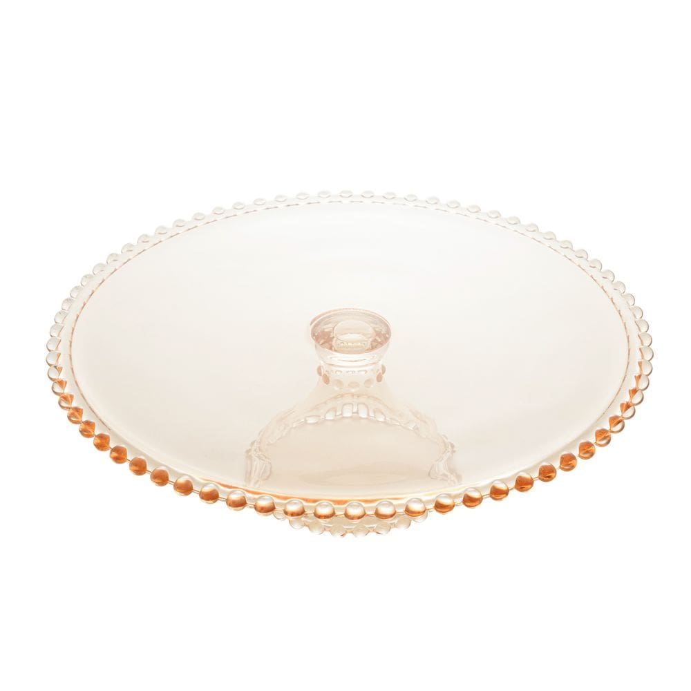 Prato de Cristal C/Pé para Bolo/Doces Pearl Bolinha Âmbar 31x11cm Wolff