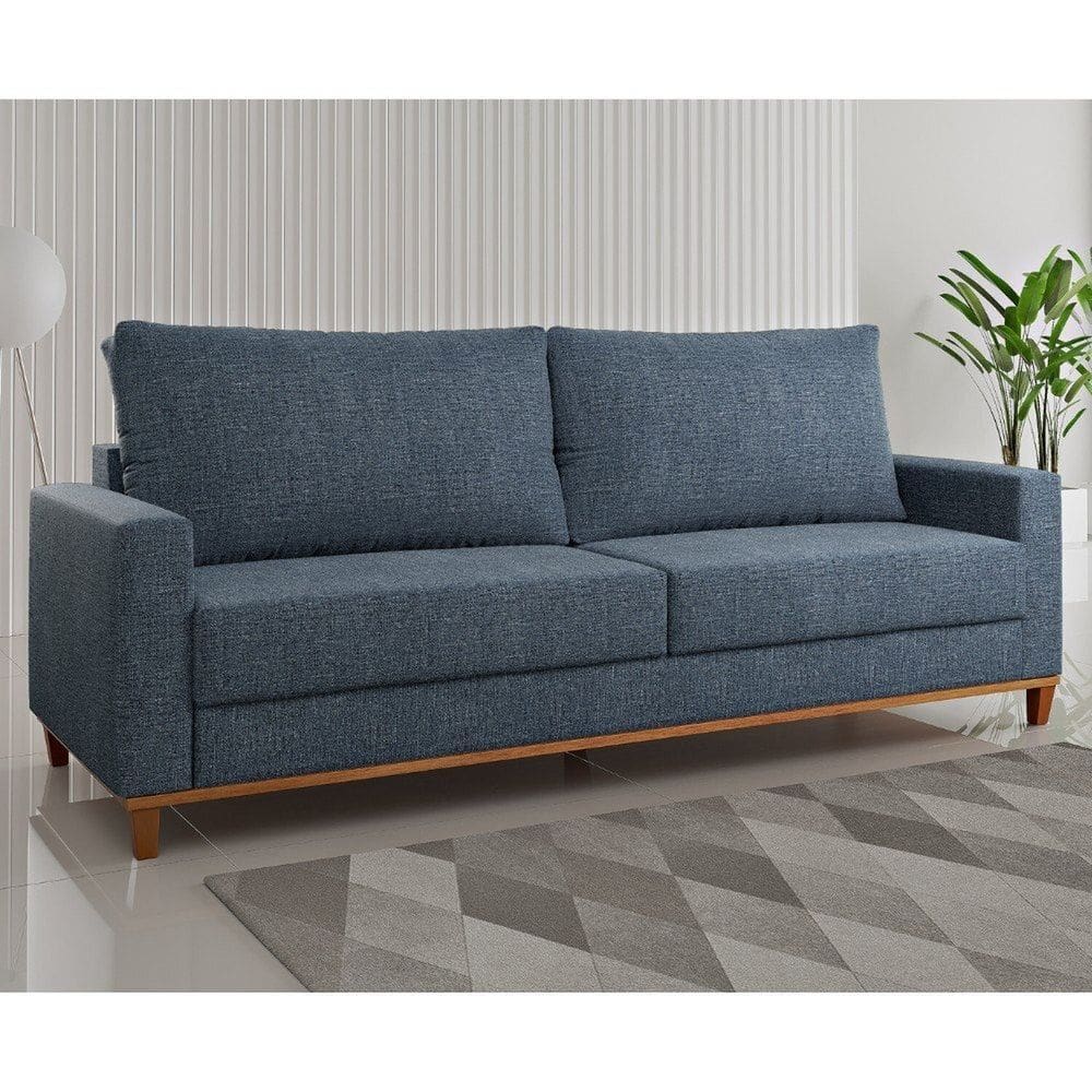 Sofá Fixo Living 2 Almofadas Soltas 4 Lugares 220cm Ares Safira
