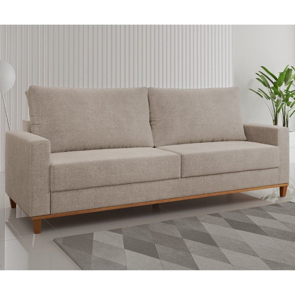 Sofá Fixo Living 2 Almofadas Soltas 4 Lugares 220cm Ares Castanho