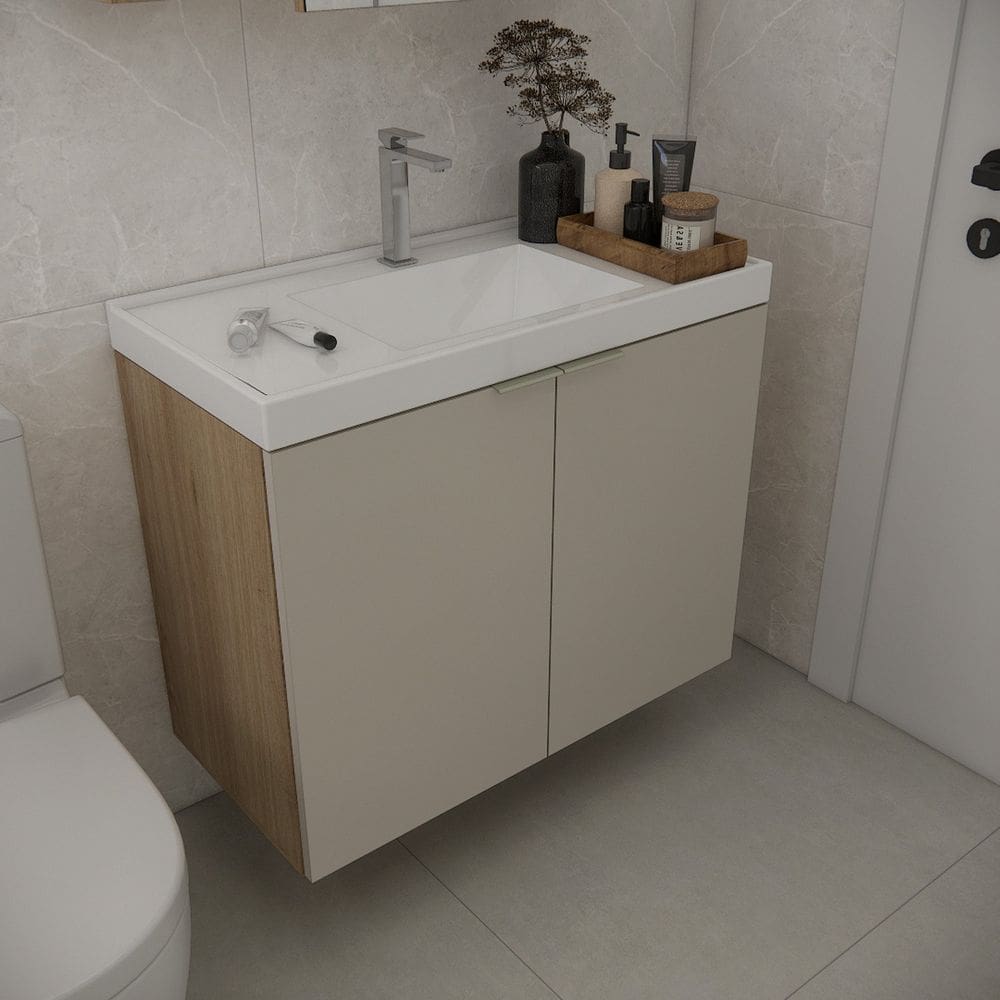 Gabinete de Banheiro sem Cuba 79,6cm Vittare Carvalho/Nude