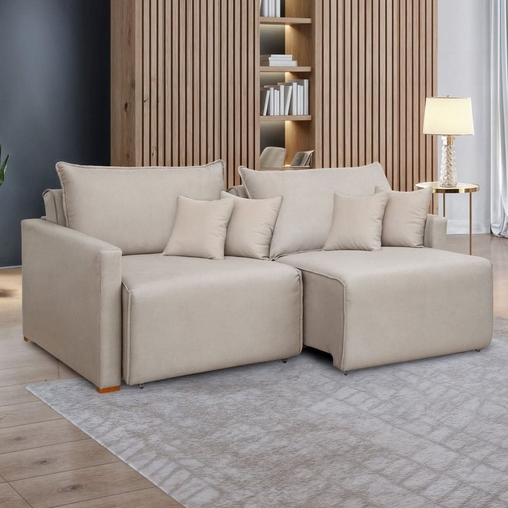 Sofá Cama Retrátil e Reclinável 180cm Linho Júlia Bege Claro