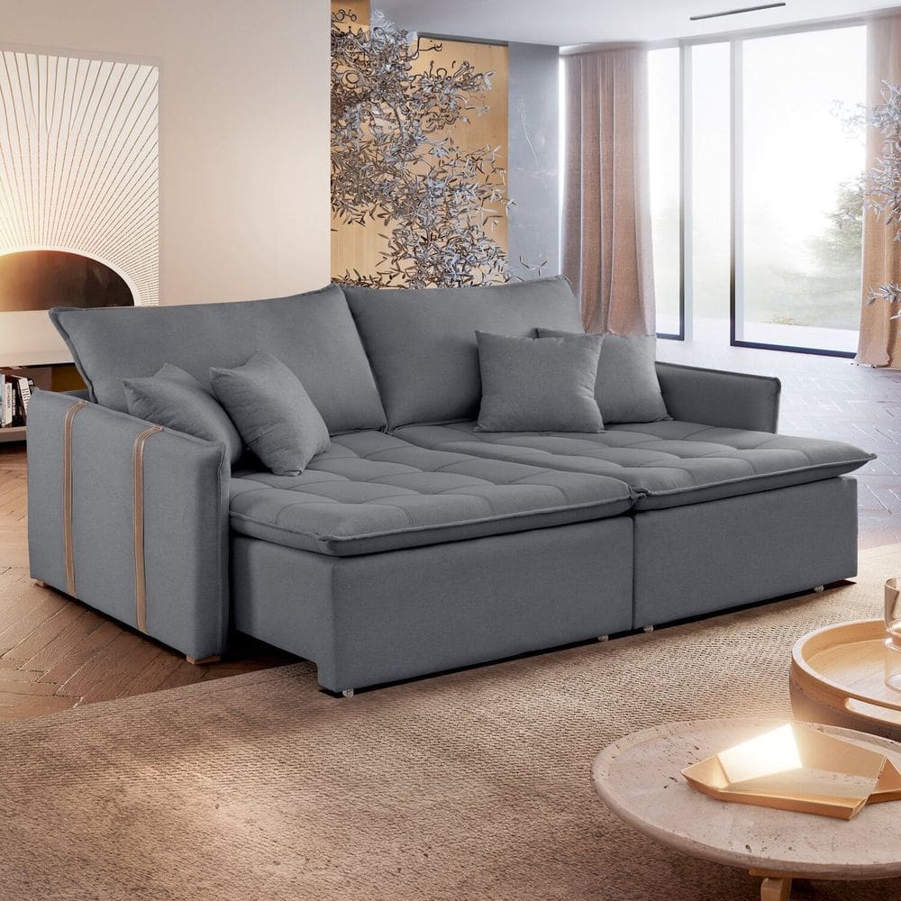 Sofá Cama em Madeira Eucalipto 180cm Detroid Yescasa Cinza