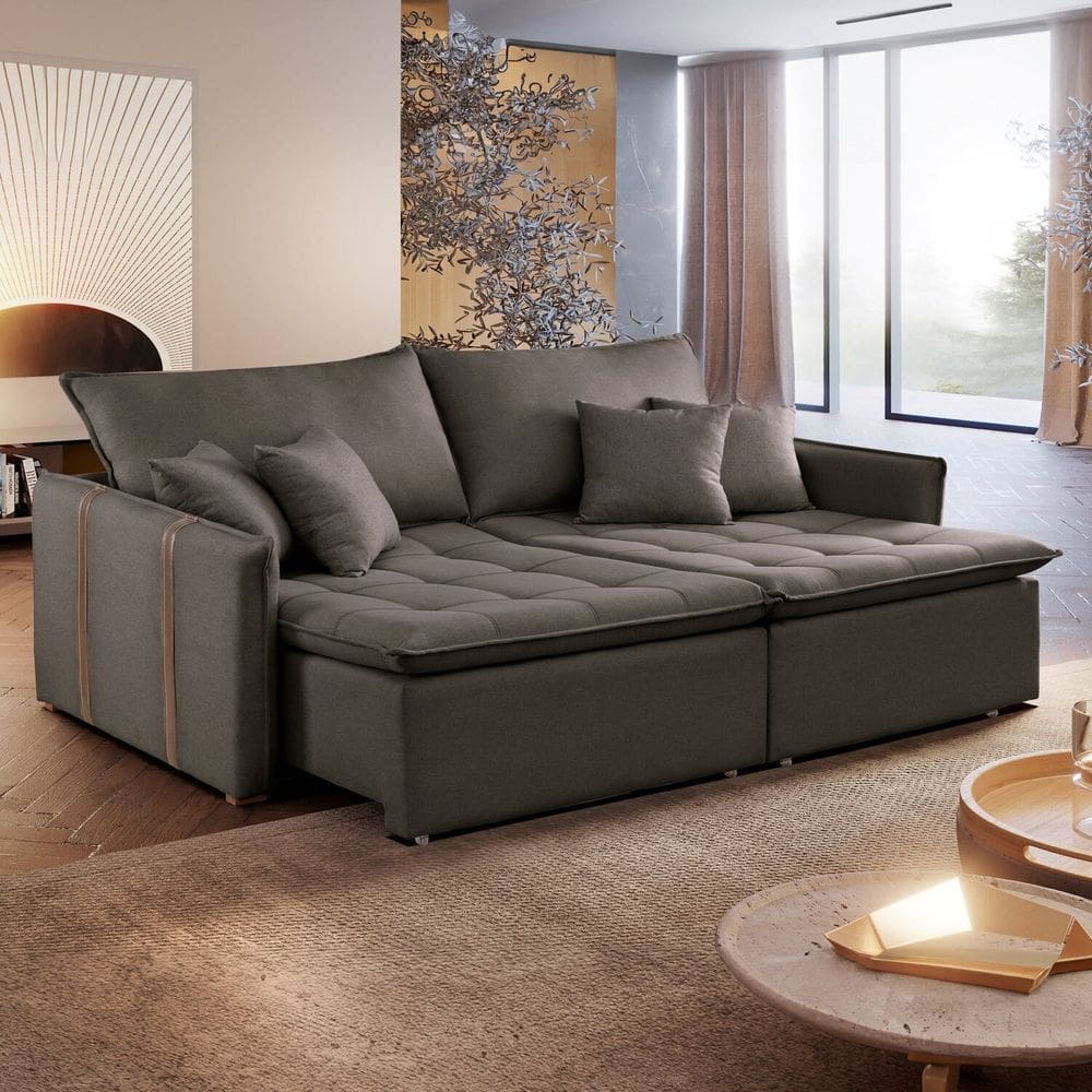 Sofá Cama em Madeira Eucalipto 180cm Detroid Yescasa Marrom