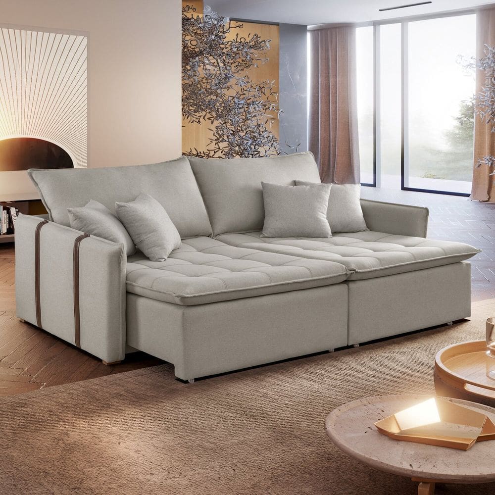 Sofá Cama em Madeira Eucalipto 180cm Detroid Yescasa Gelo