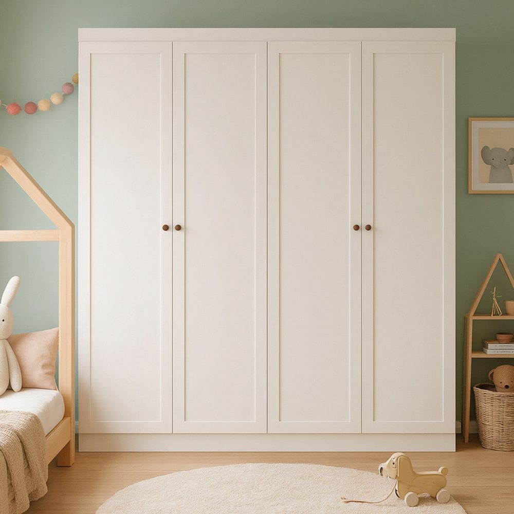 Roupeiro Guarda-roupa Infantil Americano 4 Portas 2 Gavetas Alecrim Branco