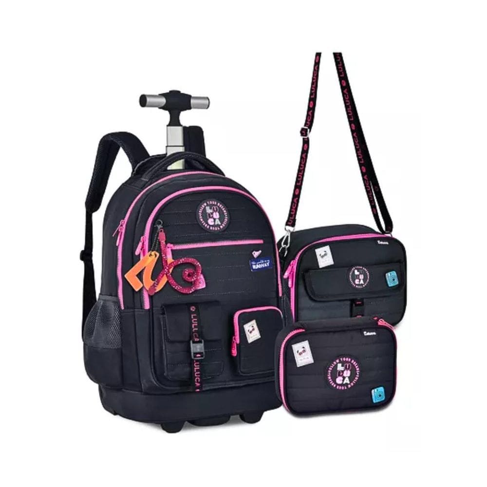 Kit Mochila De Carrinho Lancheira E Estojo Box Preto Luluca