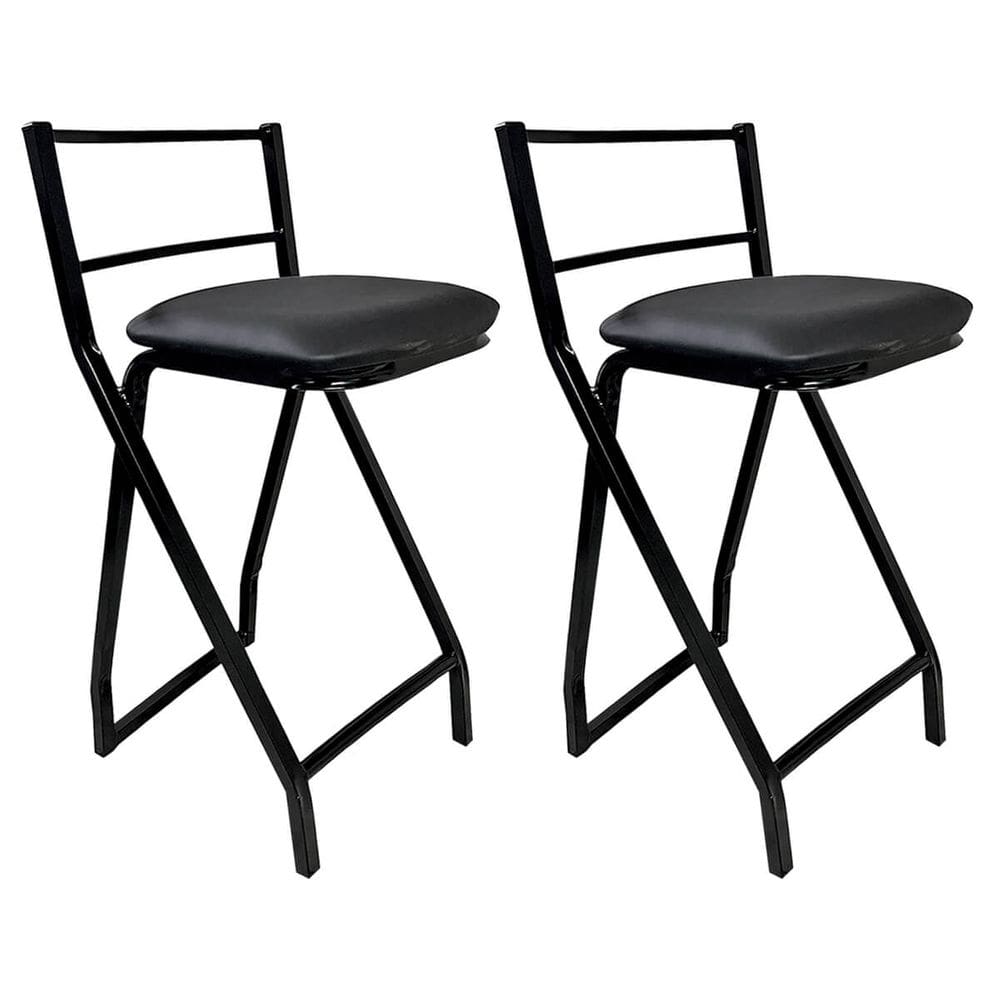 Kit 2 Banquetas Gourmet Alta Metal Estilo Industrial Assento Corino Preto