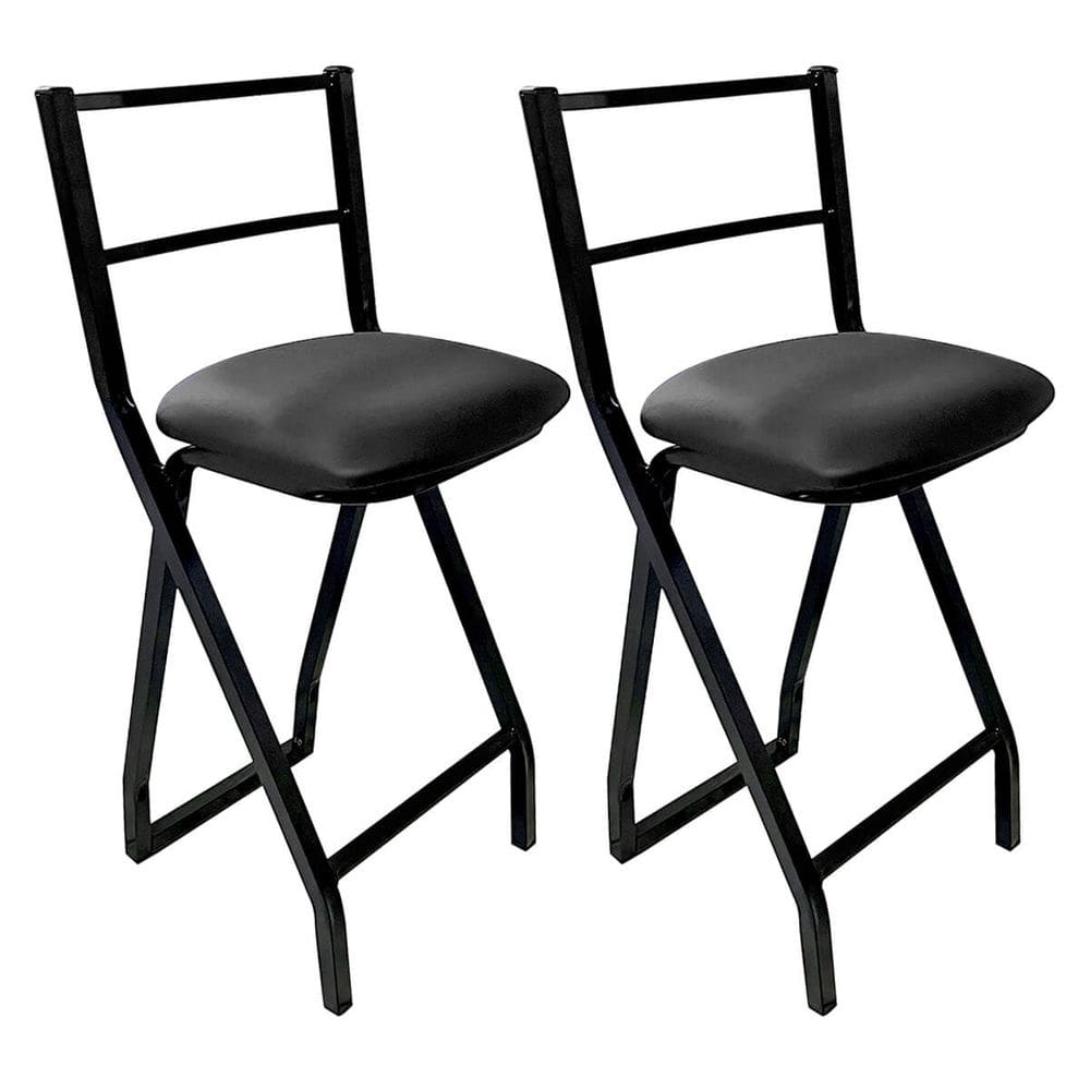 Kit 2 Banquetas Gourmet Alta Metal Estilo Industrial Assento Corino Preto