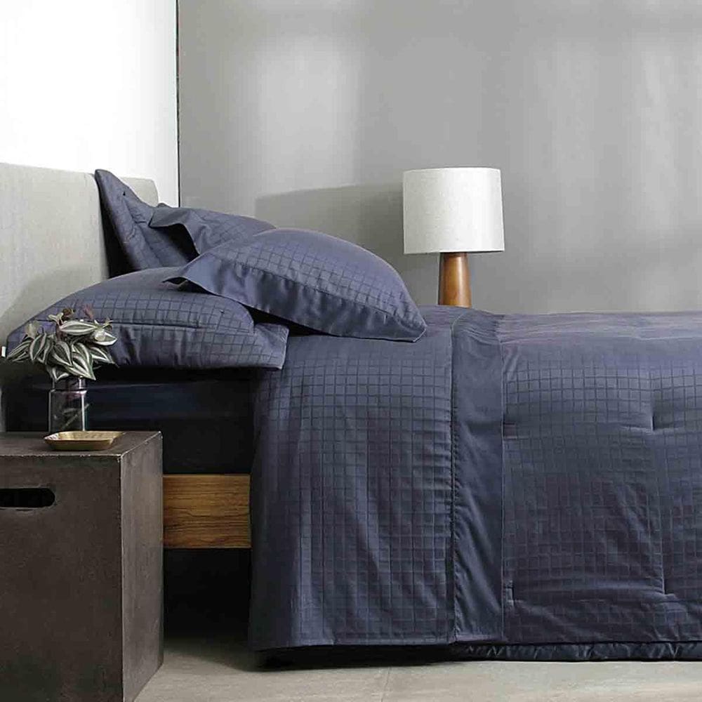 Jogo Cama Queen 300 Fios Damask Square Azul Buddemeyer
